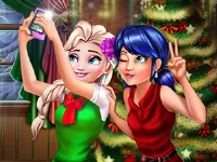 Ladybug and elsa xmas selfie